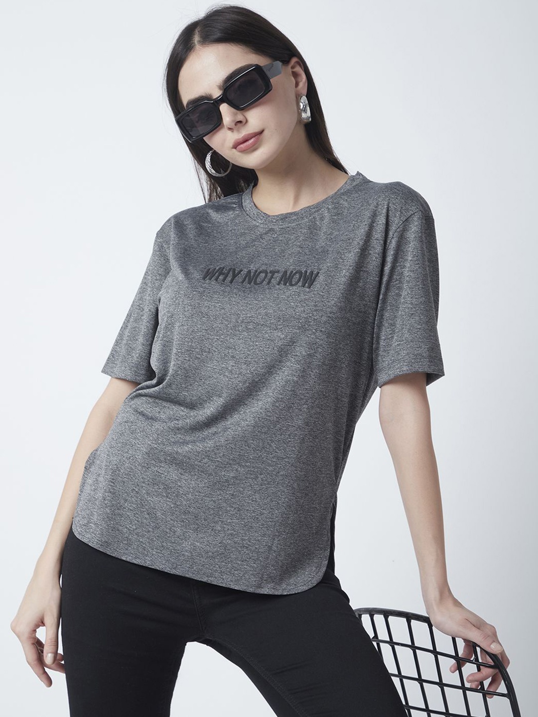 

R&B Women Round Neck Regular Top, Grey