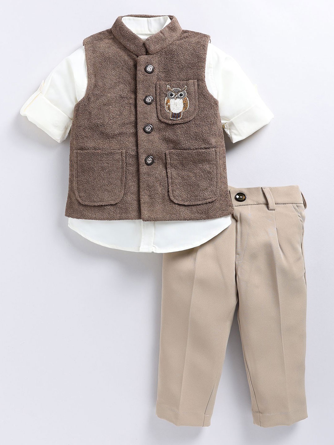 

LITTLE COLLARS Boys Shirt with Trousers, Brown