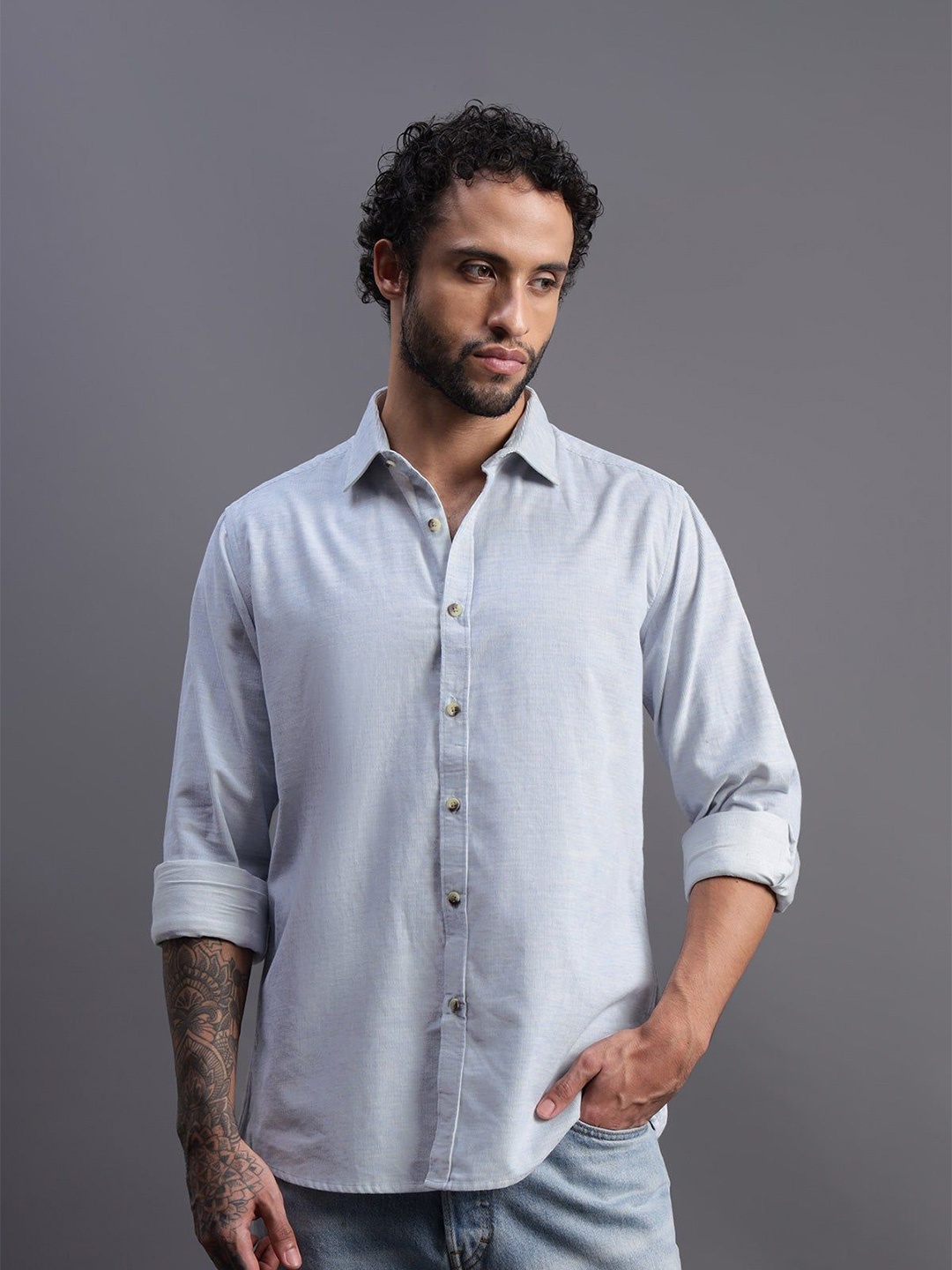 

Beyours Men Classic Opaque Casual Shirt, Blue