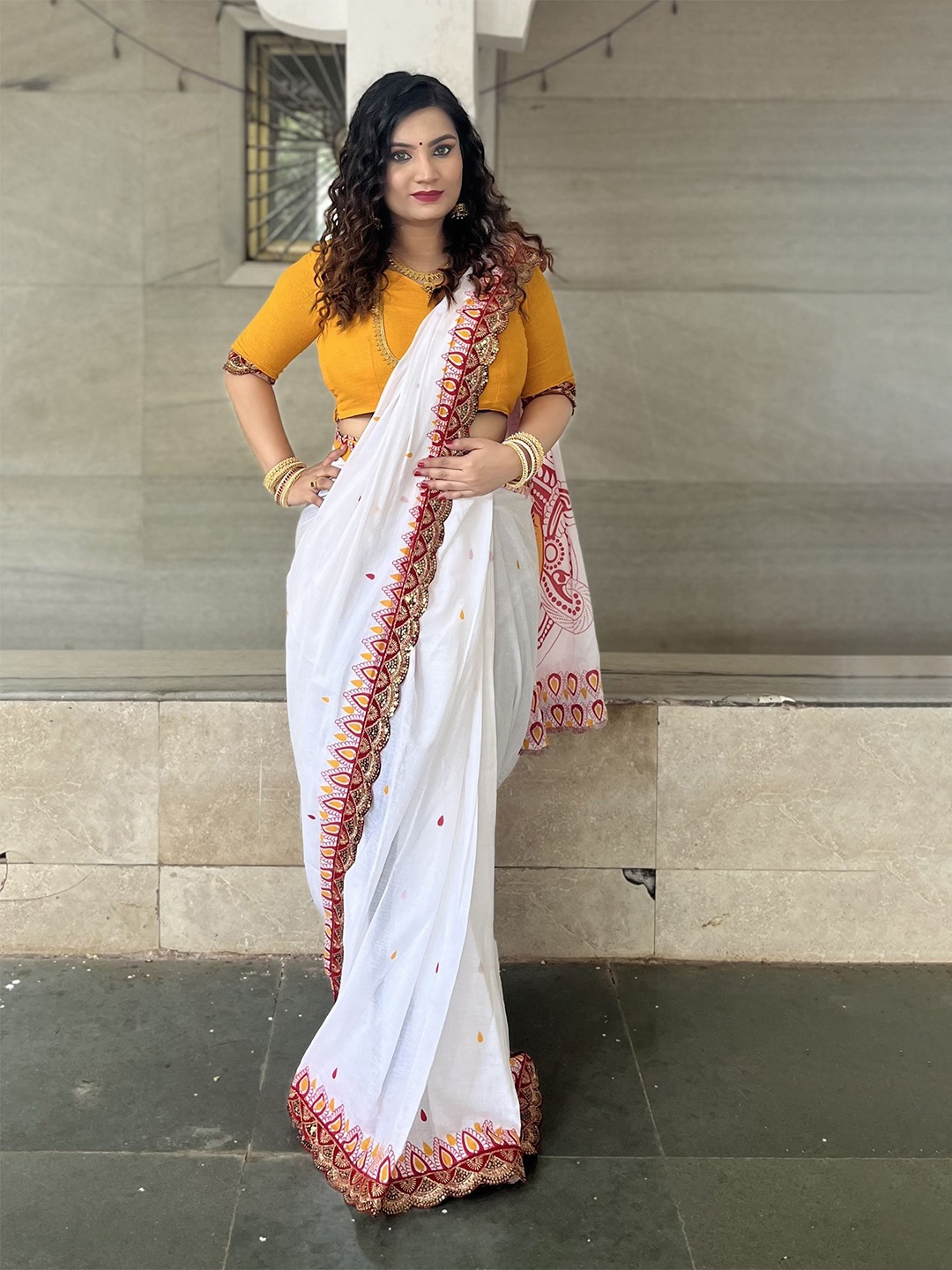 

HERE&NOW Pure Cotton Bhagalpuri Saree, White