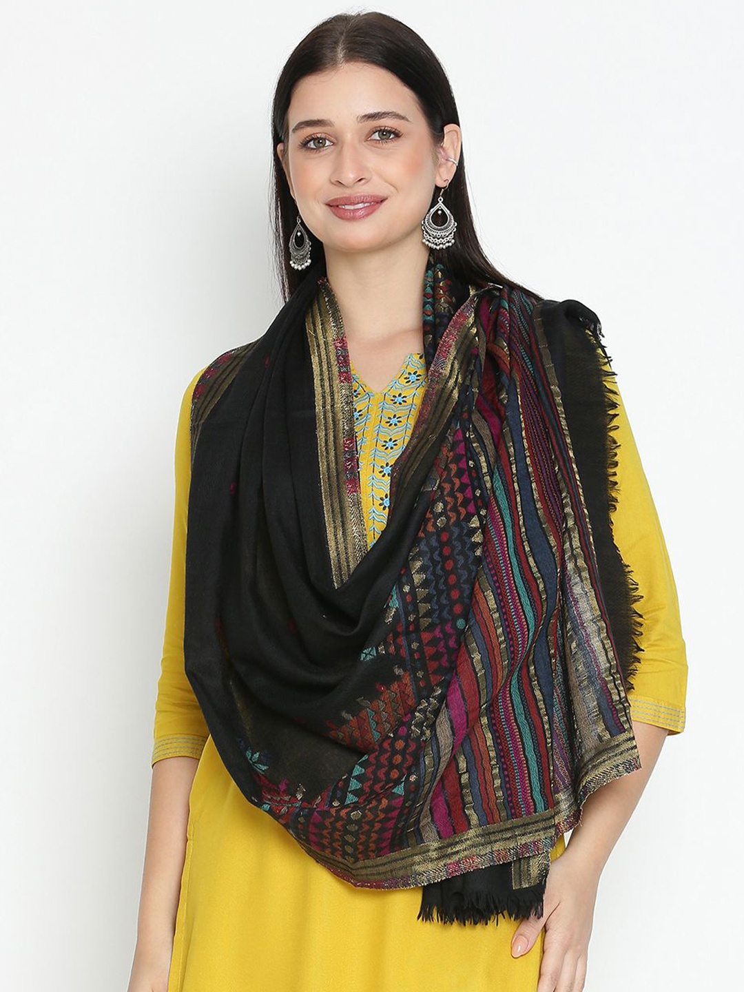 

Tiara Women Woven Design Stole, Black