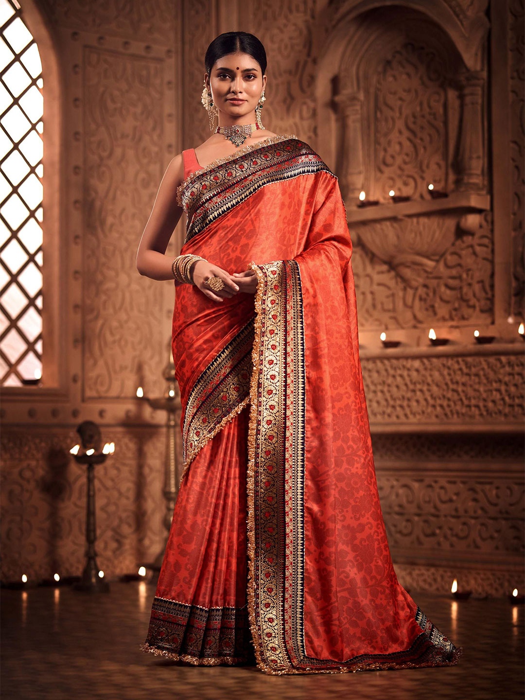 

House of Deepthi Ethnic Motifs Zari Silk Blend Tussar Saree, Rust