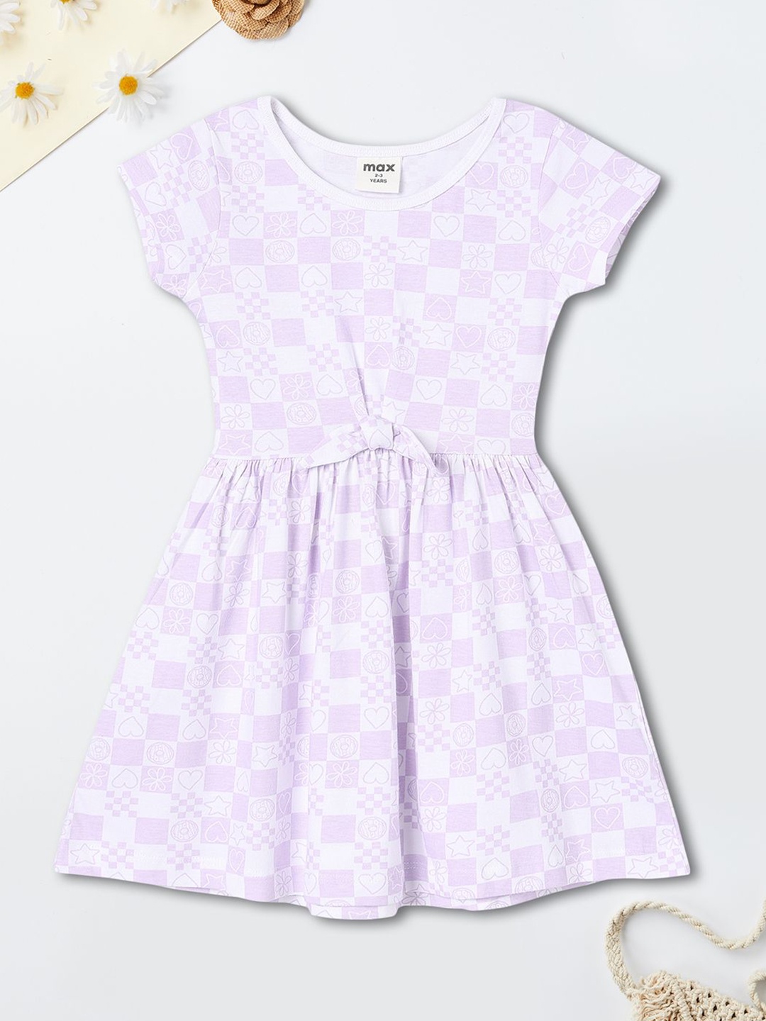

max Girls Printed Fit & Flare Dress, White