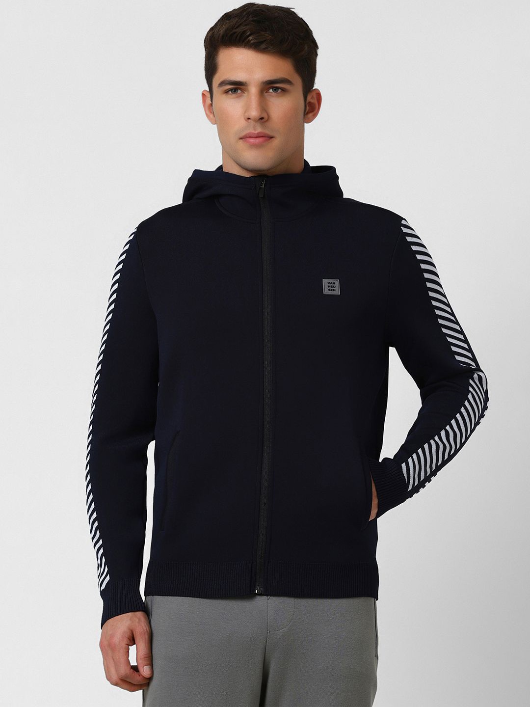

Van Heusen Flex Men Knitted Jacket, Navy blue