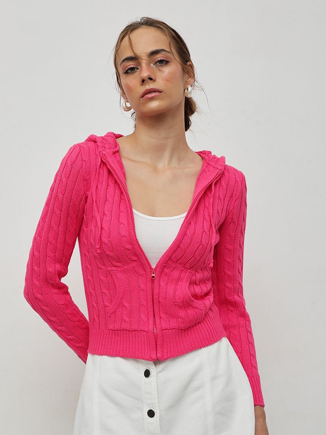 

STREET 9 Women Cable Knit Cardigan, Fuchsia