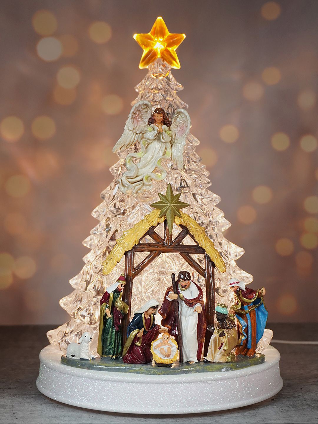 

Little Surprise Box LLP Gold Toned & Green Xmas Tree Nativity Set For Christmas Table Dcor
