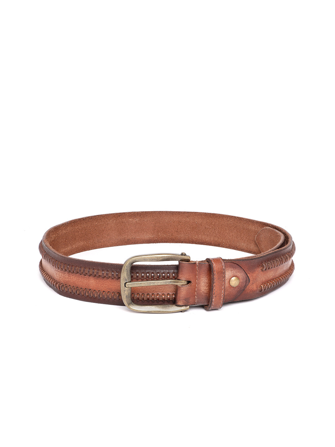 

ART N VINTAGE Men Textured Leather Belt, Tan