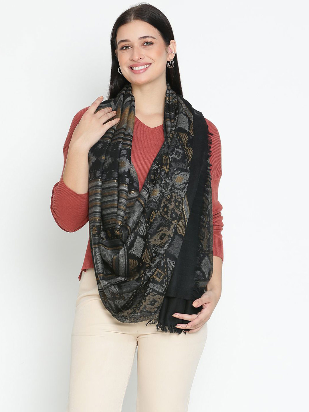 

Tiara Women Woven Design Stole, Black