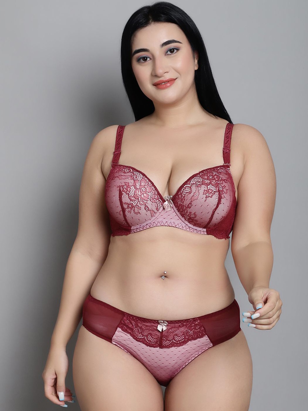 

MAKCLAN Self Design Lightly-Padded Lingerie Set K6320LRS, Red