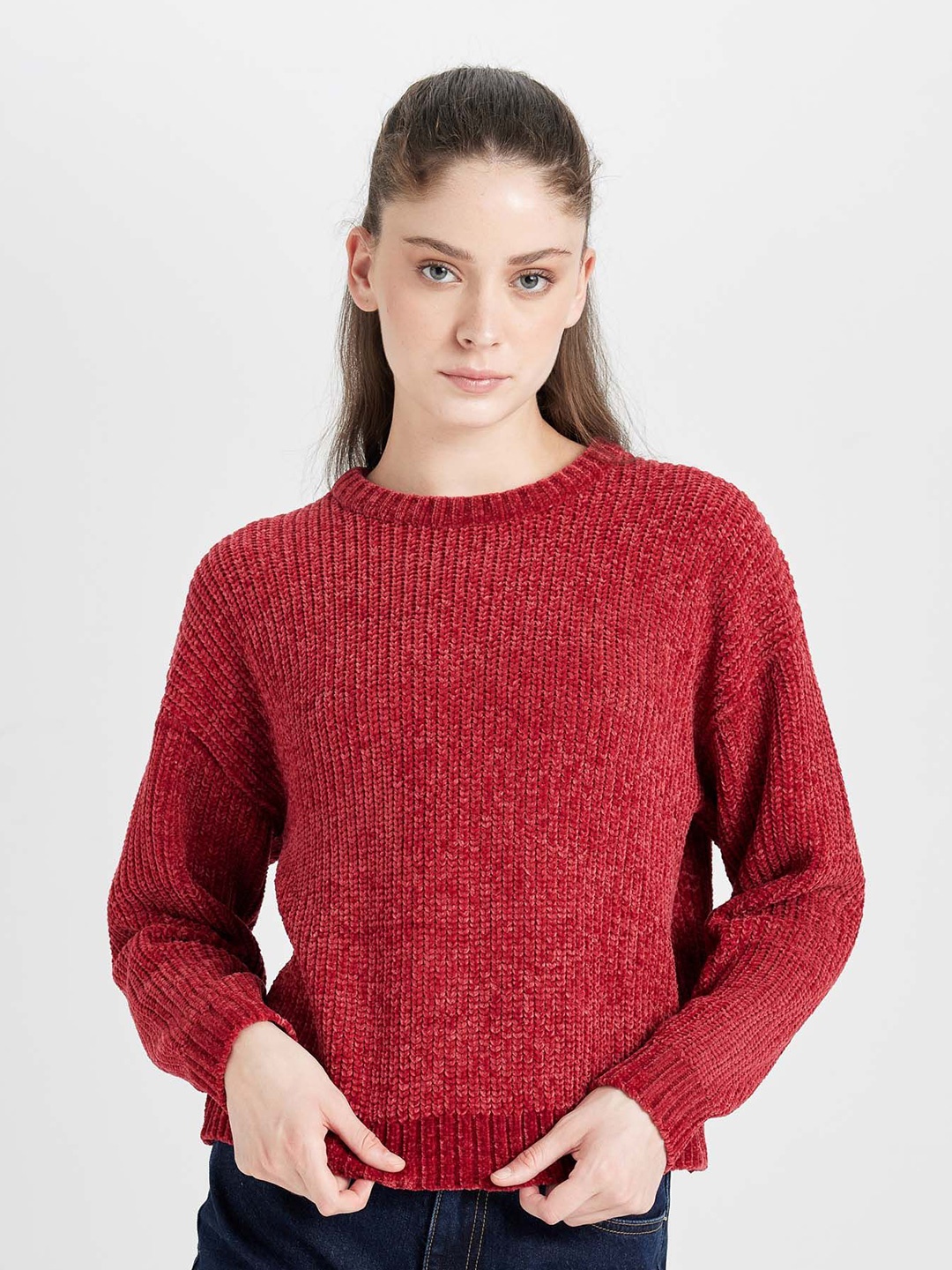 

DeFacto Women Cable Knit Pullover, Red