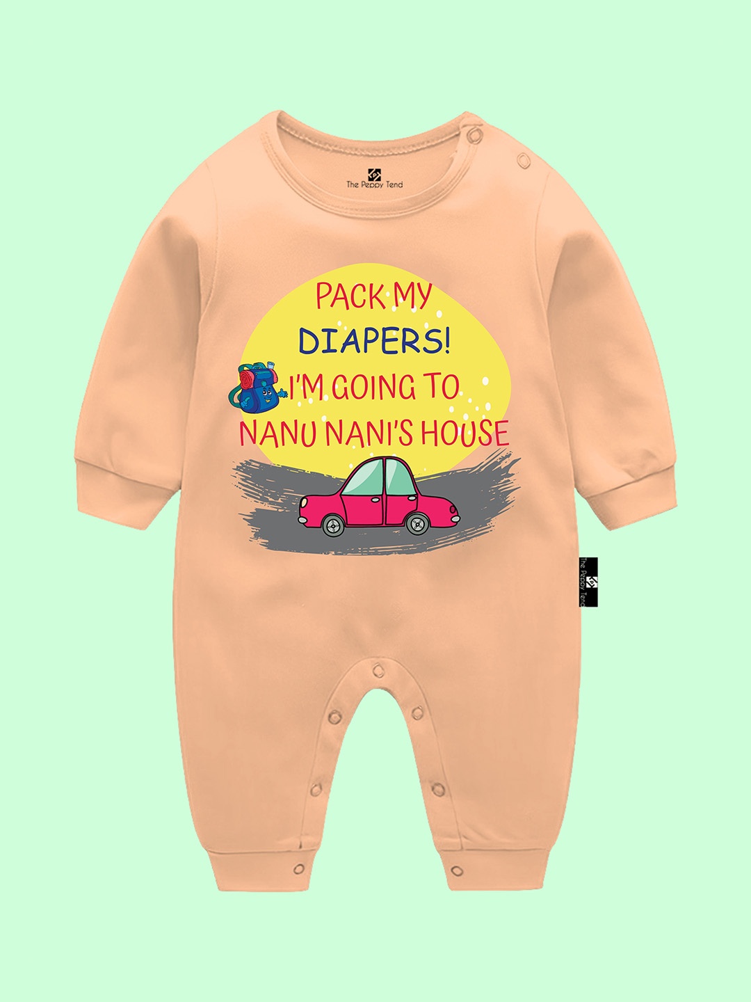 

The Peppy Tend Infants Printed Pure Cotton Rompers, Peach
