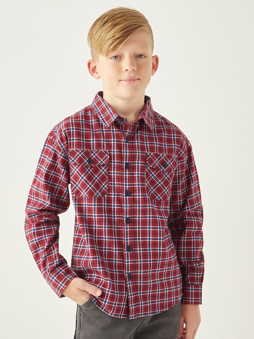 

Juniors by Babyshop Boys Checked Spread Collar Shirts, Assorted