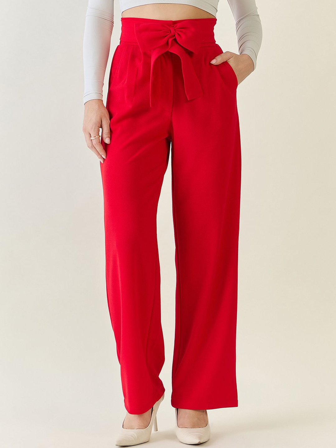 

aayu Women Relaxed High-Rise Pleated Trousers, Red