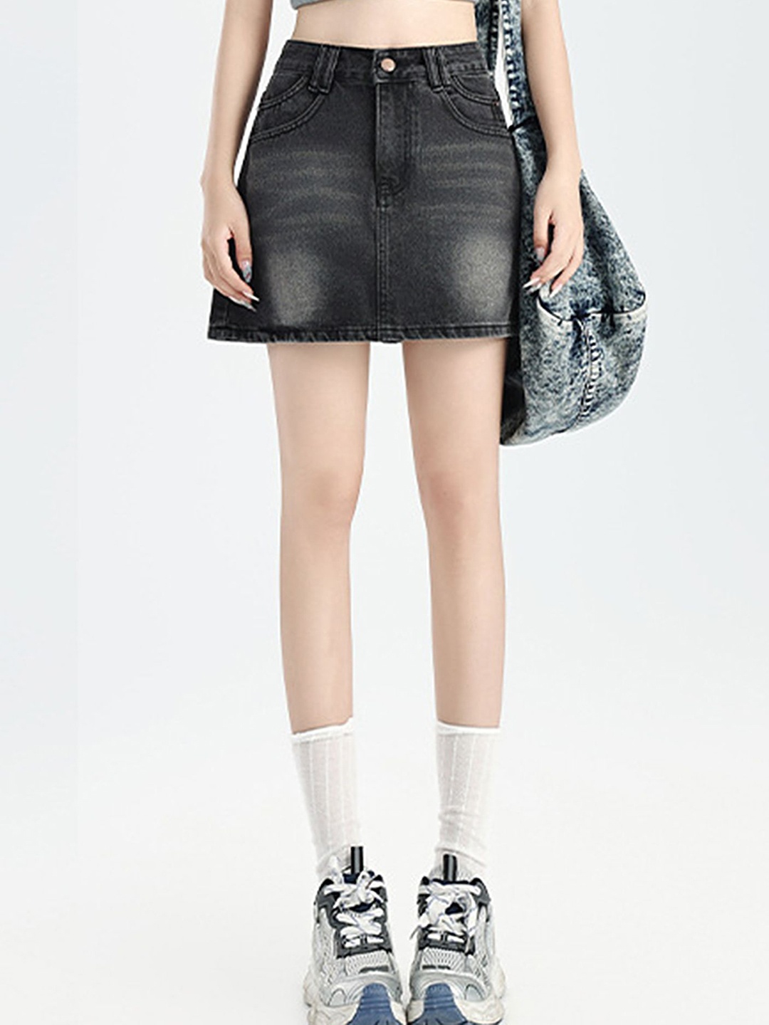 

LULU & SKY Women A-Line Washed Mini Skirt, Grey