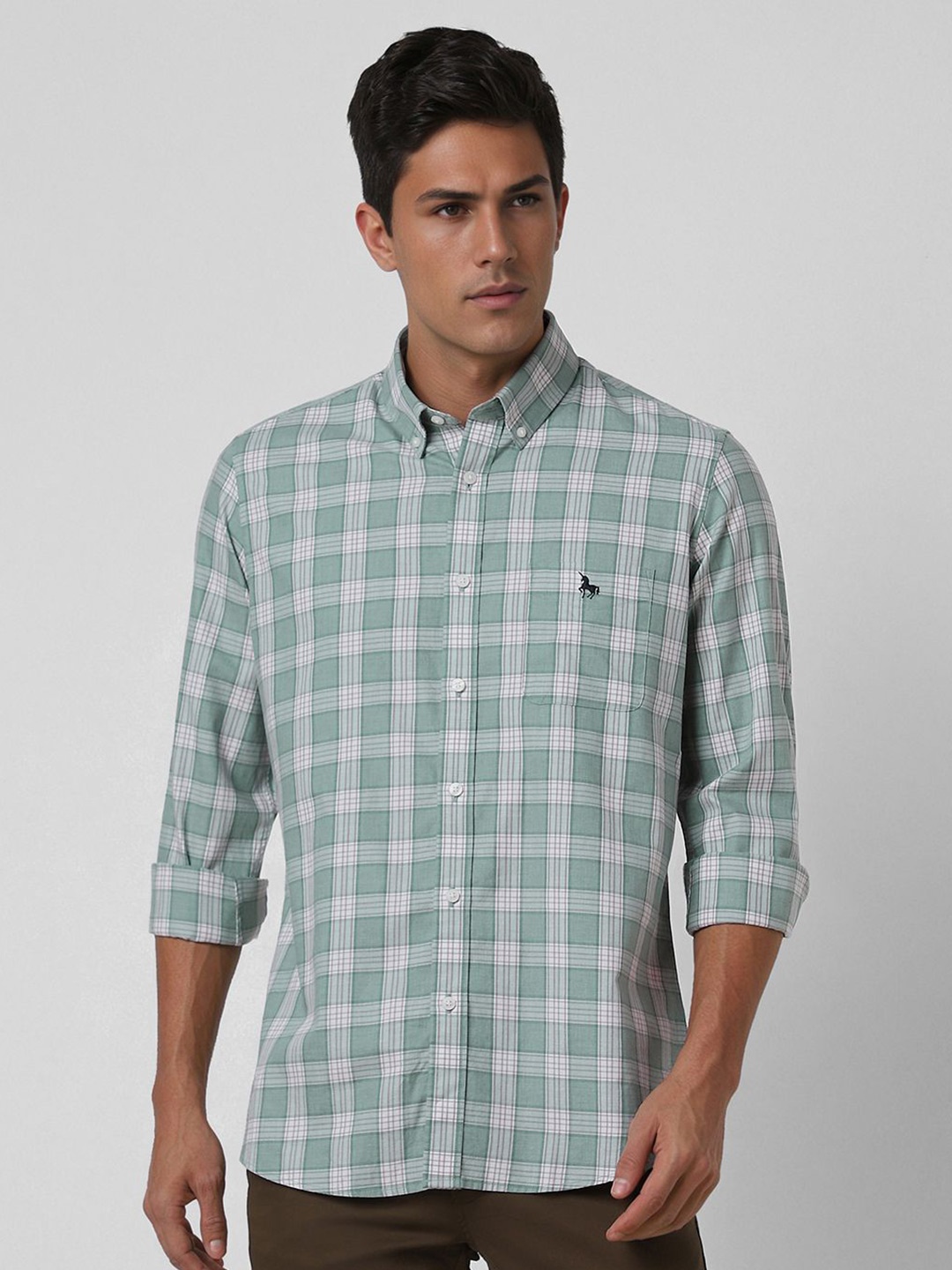 

Van Heusen Sport Men Slim Fit Opaque Checked Casual Shirt, Green