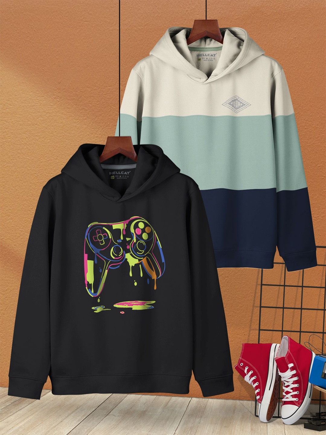

HELLCAT Boys Pack of 2 Printed Hooded Sweatshirt, White