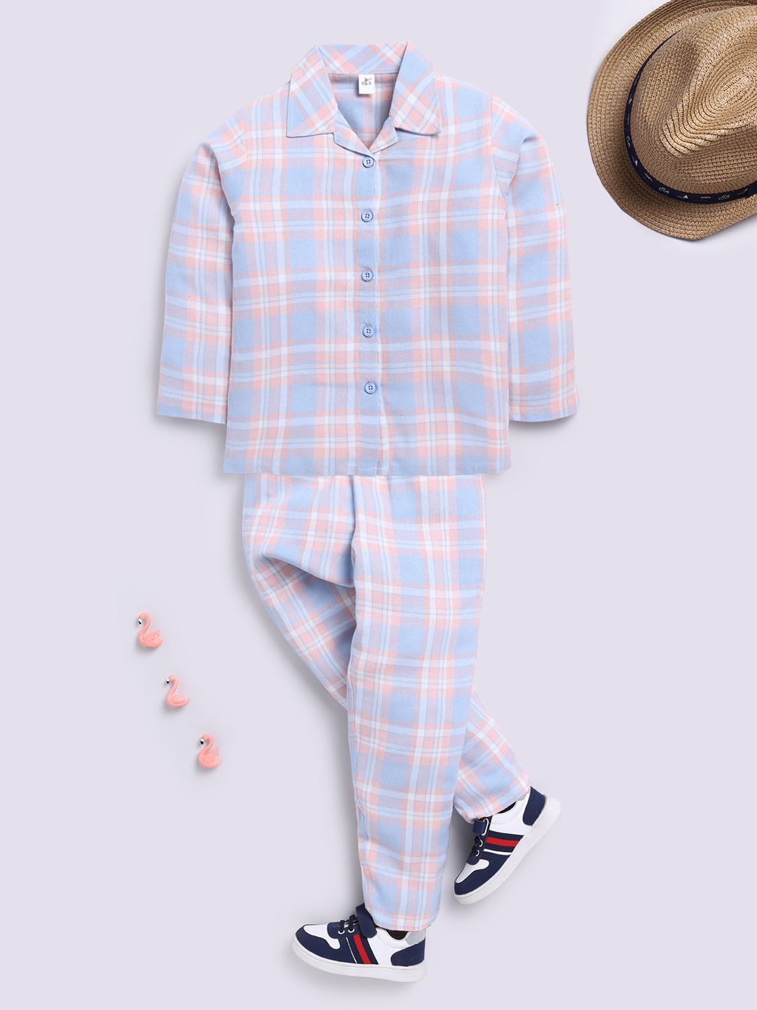 

Clt.s Unisex Kids Checked Night suit, Peach