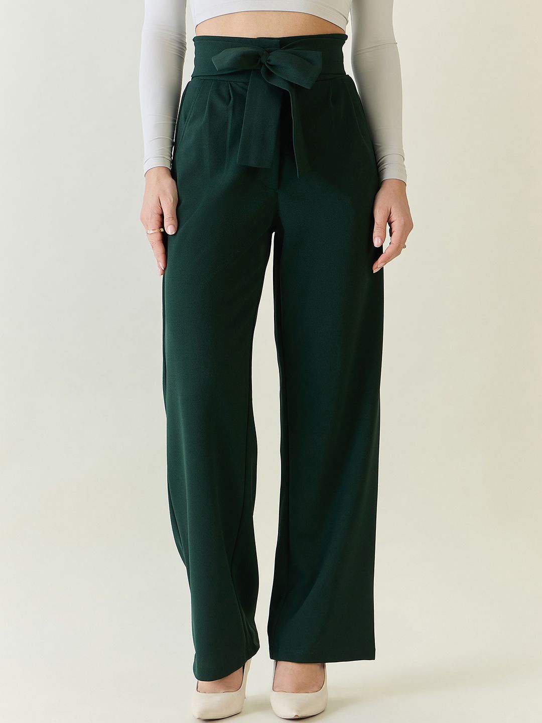 

aayu Women Relaxed High-Rise Trousers, Green
