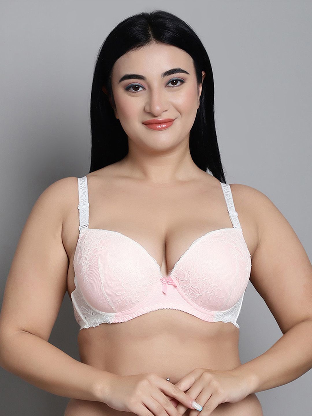 

MAKCLAN Floral Bra Medium Coverage Underwired Lightly Padded, Pink