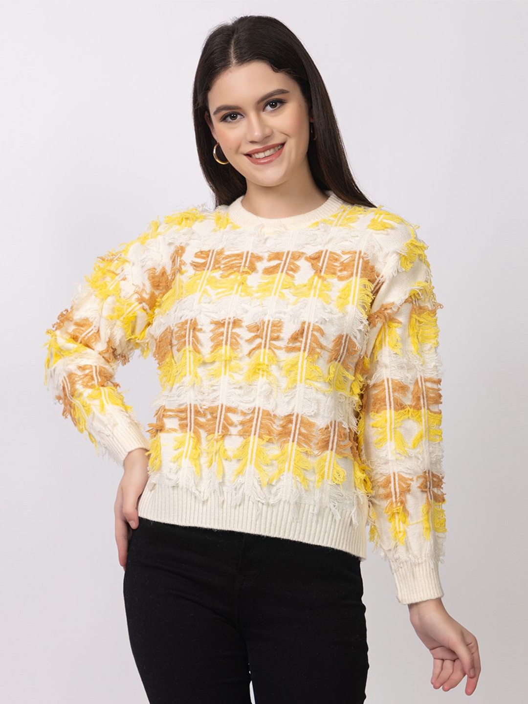 

Lory Women Printed Woollen Pullover Sweater, White