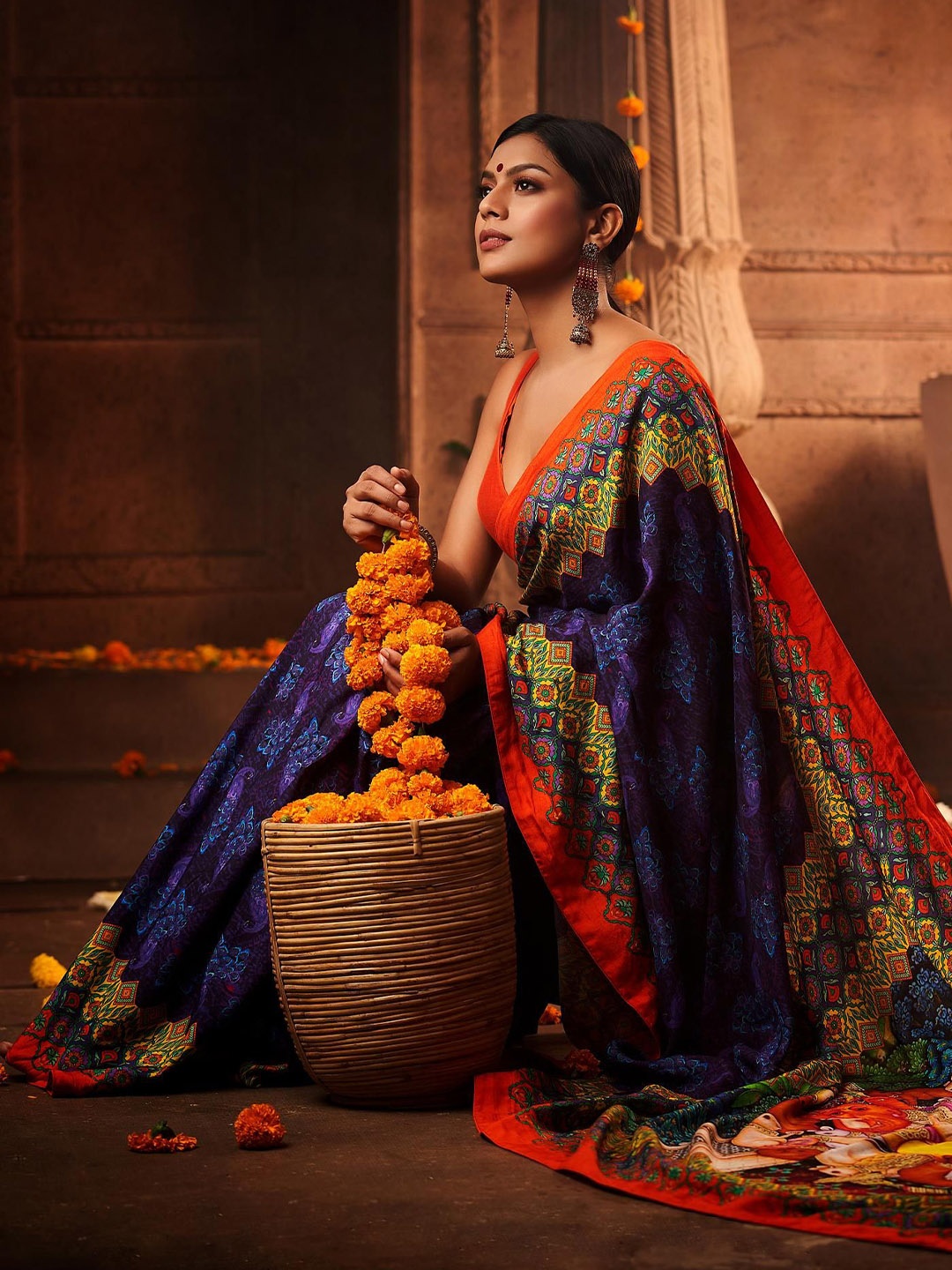 

House of Deepthi Ethnic Motifs Printed Saree, Blue