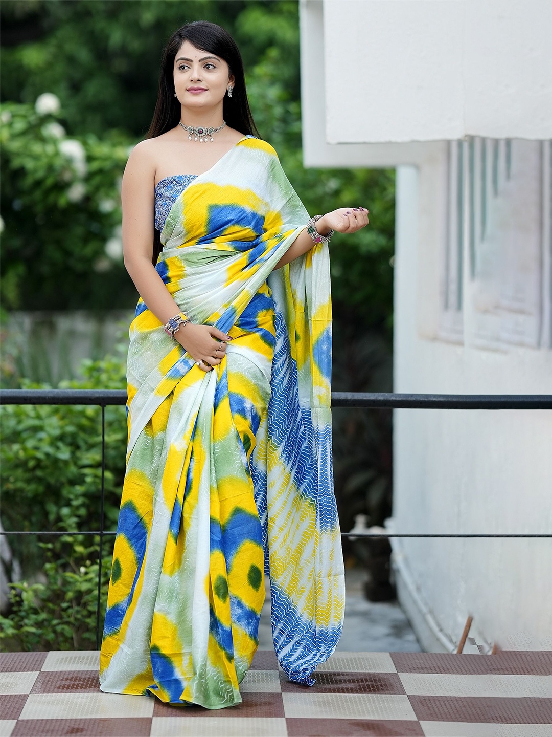 

HERE&NOW Printed Pure Cotton Bhagalpuri Saree, Blue