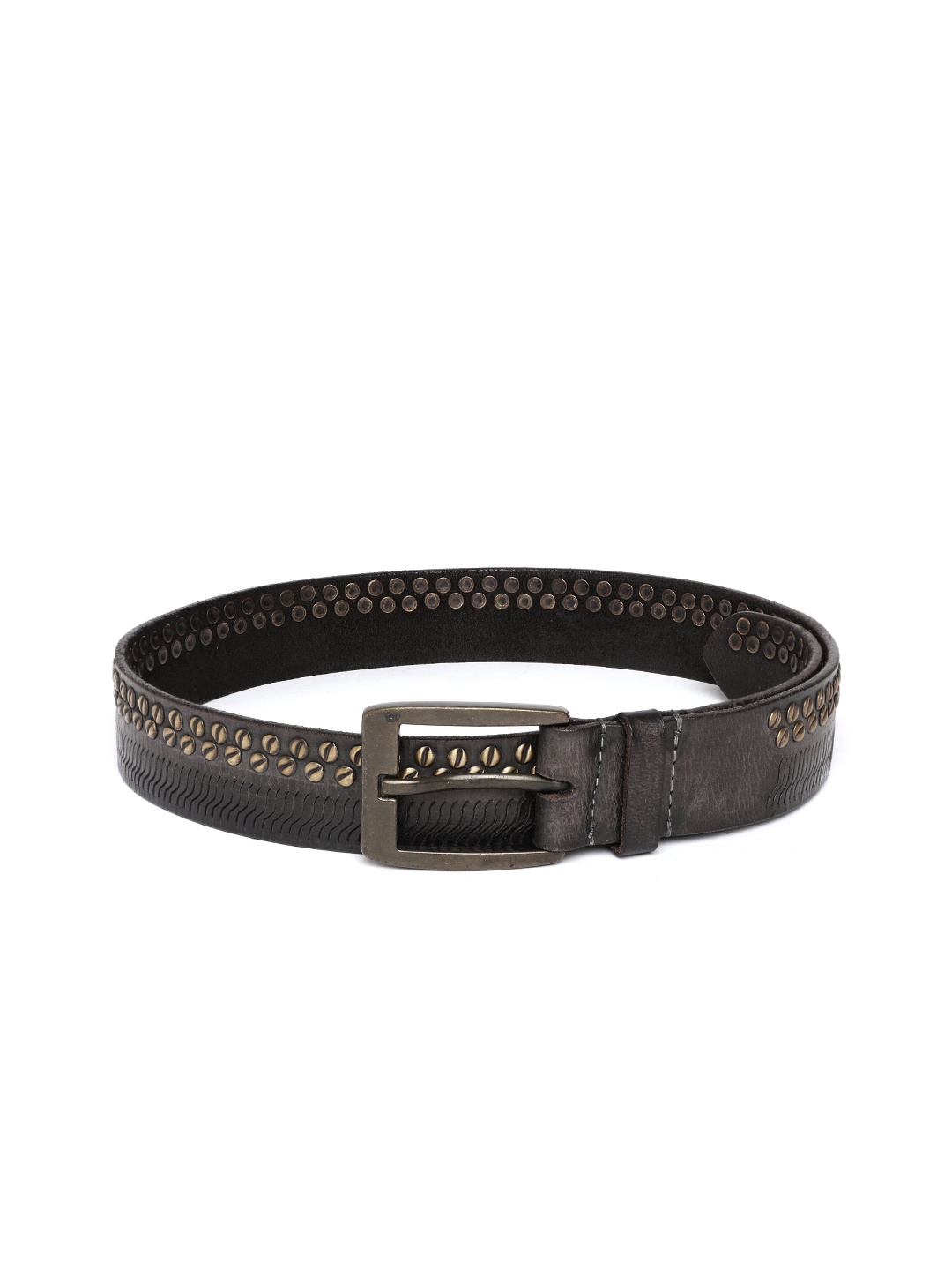 

ART N VINTAGE Men Embellished Leather Belt, Black