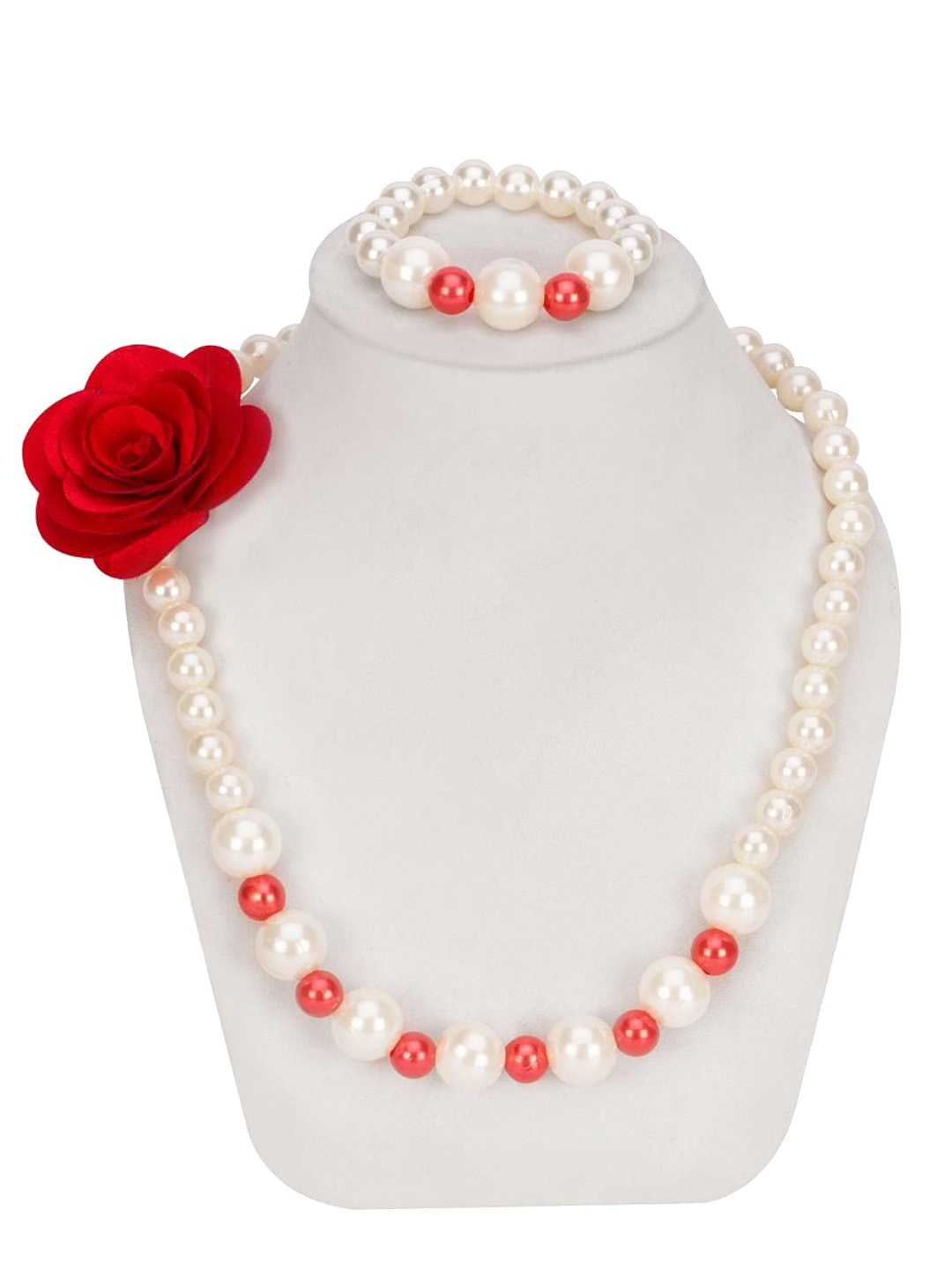 

Daizy Girls Flower Pearls Beaded Jewellery Set, Red