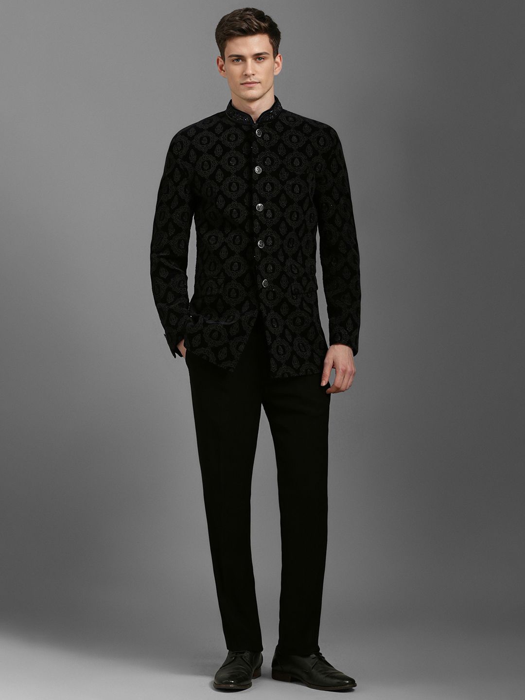 

Louis Philippe Printed Bandhagala Suits, Black