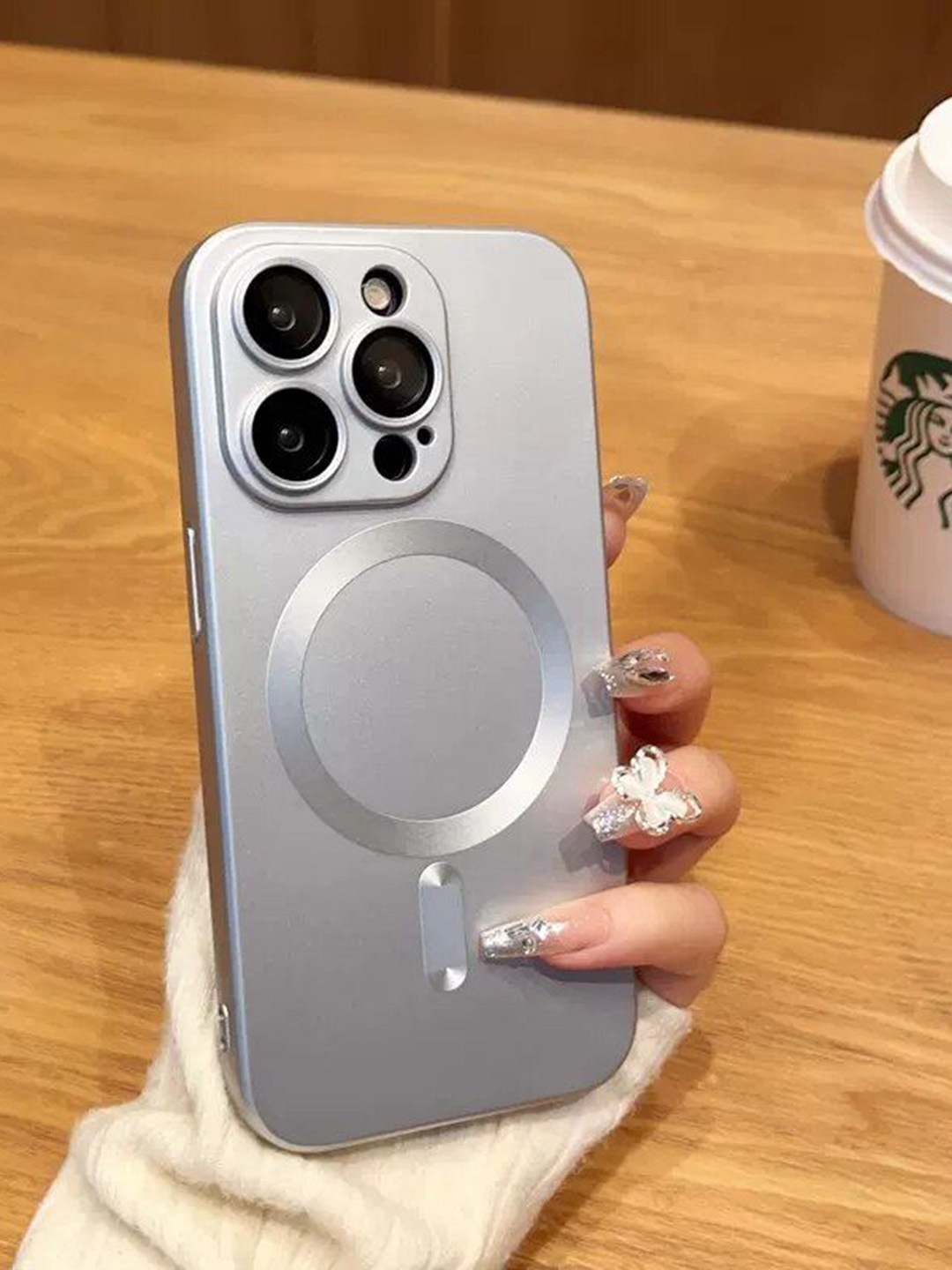 

Luxury Kase Solid Printed iPhone 13 Pro Back Case Mobile Accessories, Silver