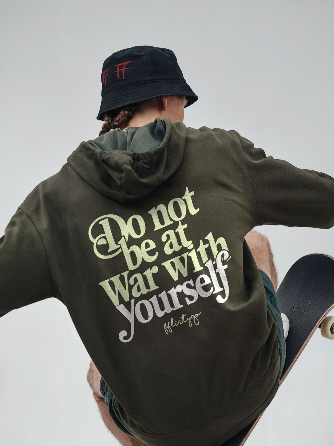 

FFLIRTYGO Men Typography Printed Hooded Sweatshirt, Green