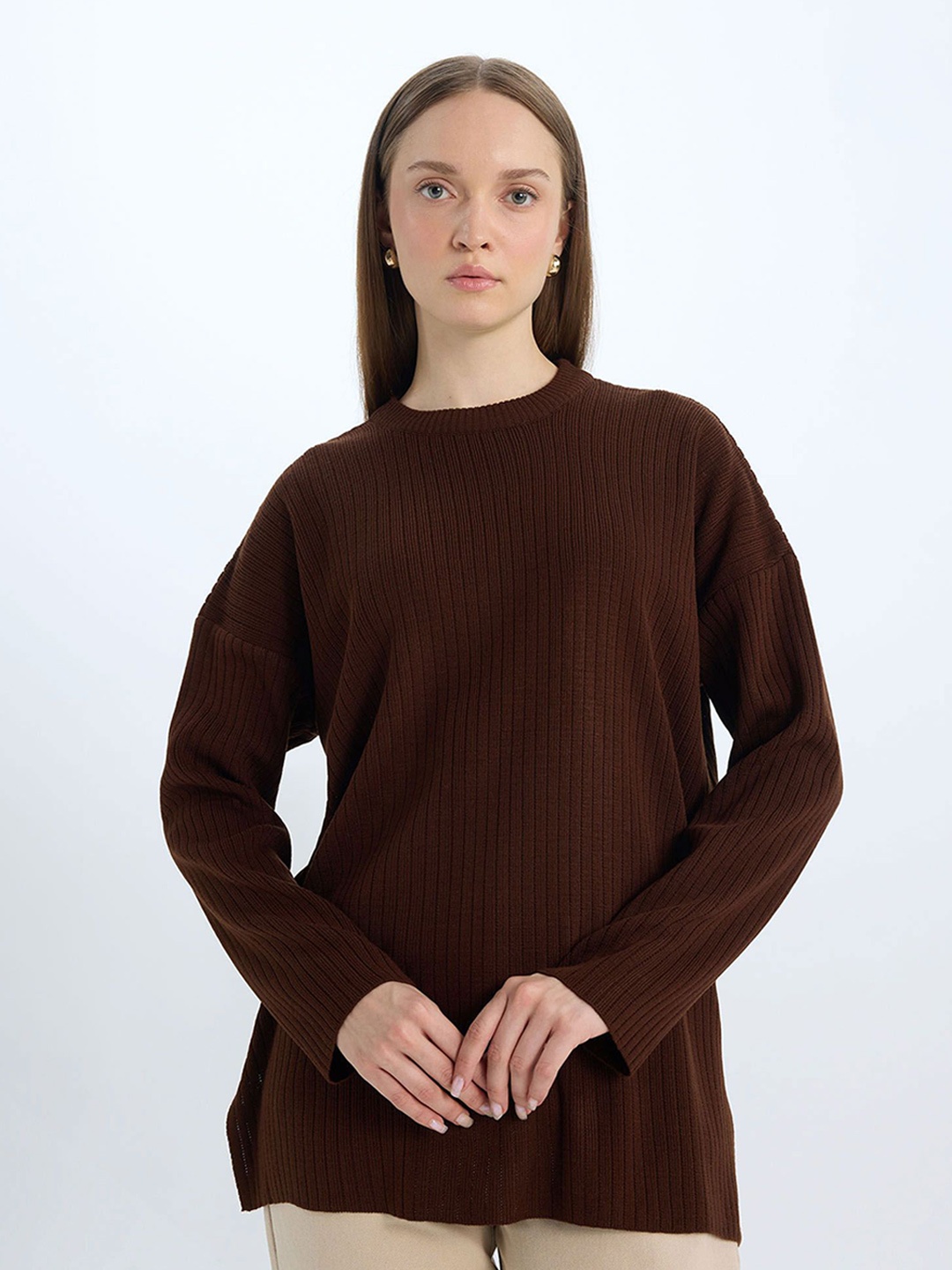 

DeFacto Striped Pullover, Brown