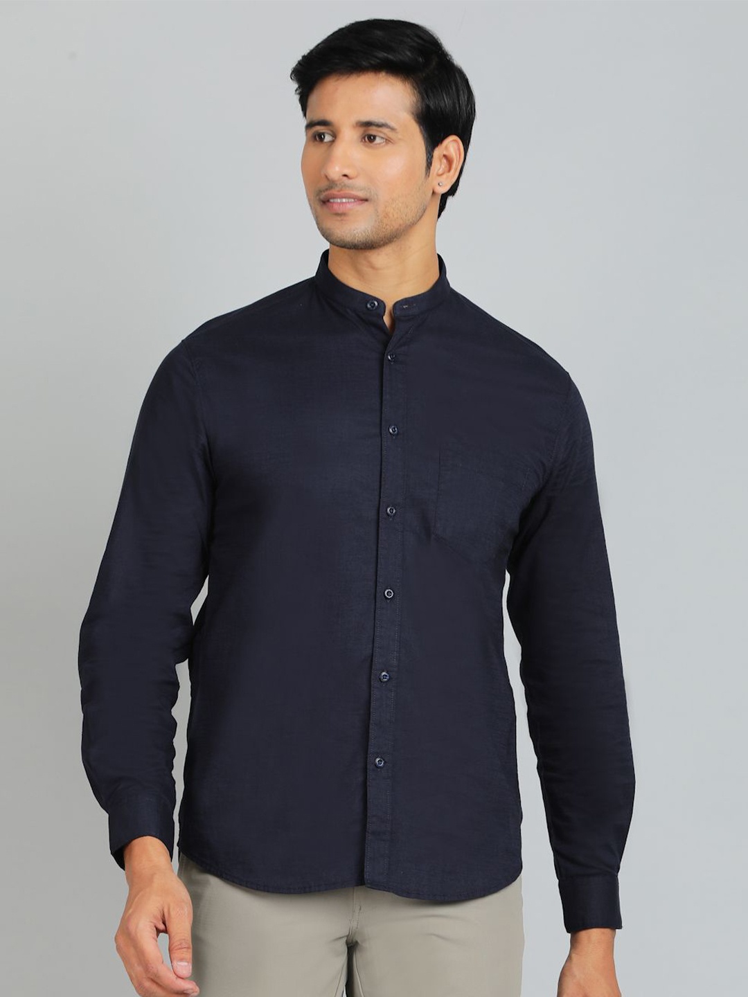 

Greenfibre Men Slim Fit Opaque Casual Shirt, Navy blue