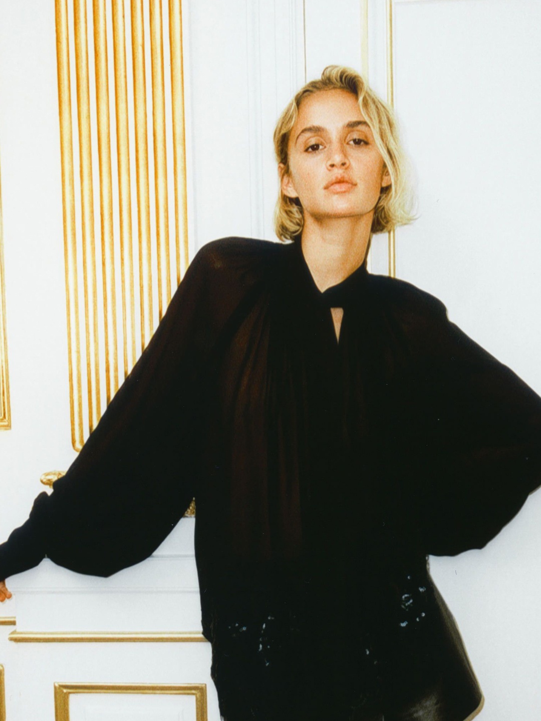 

H&M Sequined Tie-Up Neck Chiffon Blouse, Black