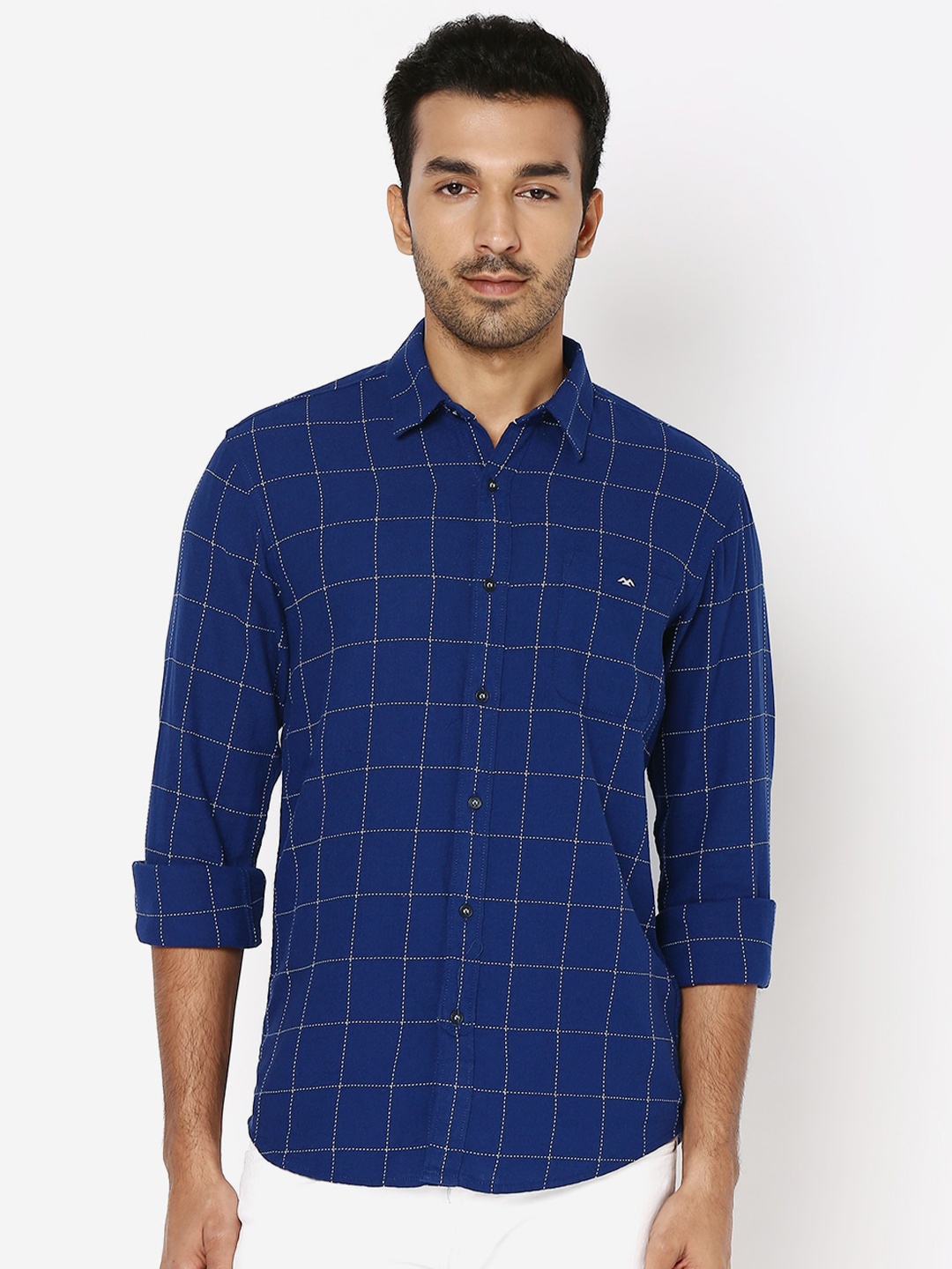 

Mufti Slim Fit Windowpane Checked Casual Shirt, Navy blue