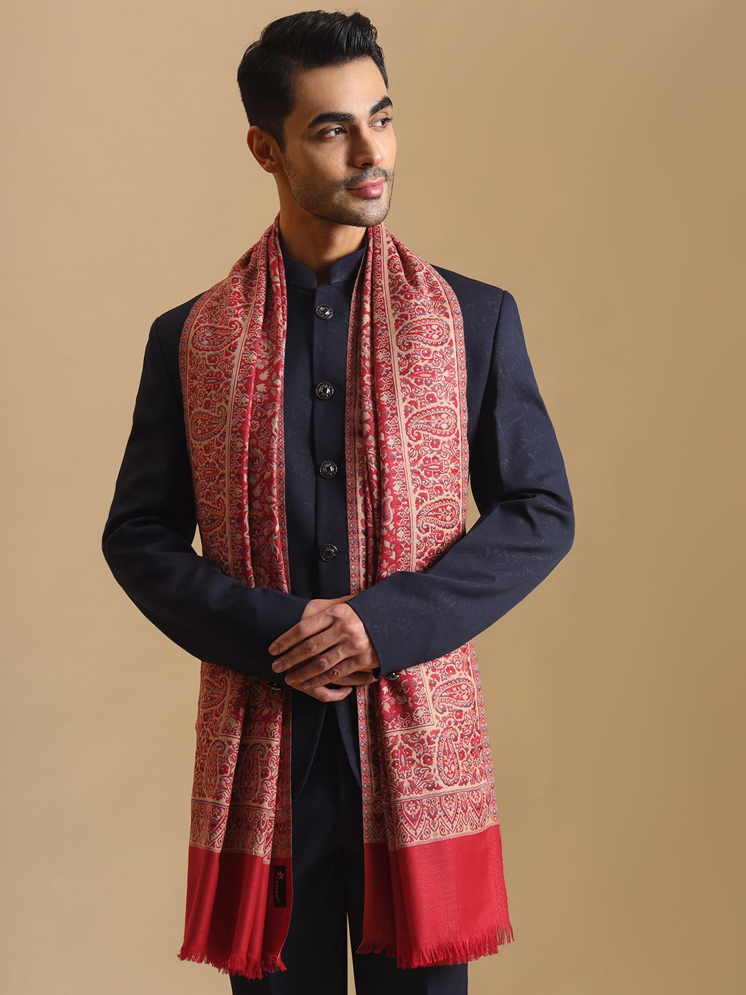 

Zamour Men Woven Design Stole, Maroon