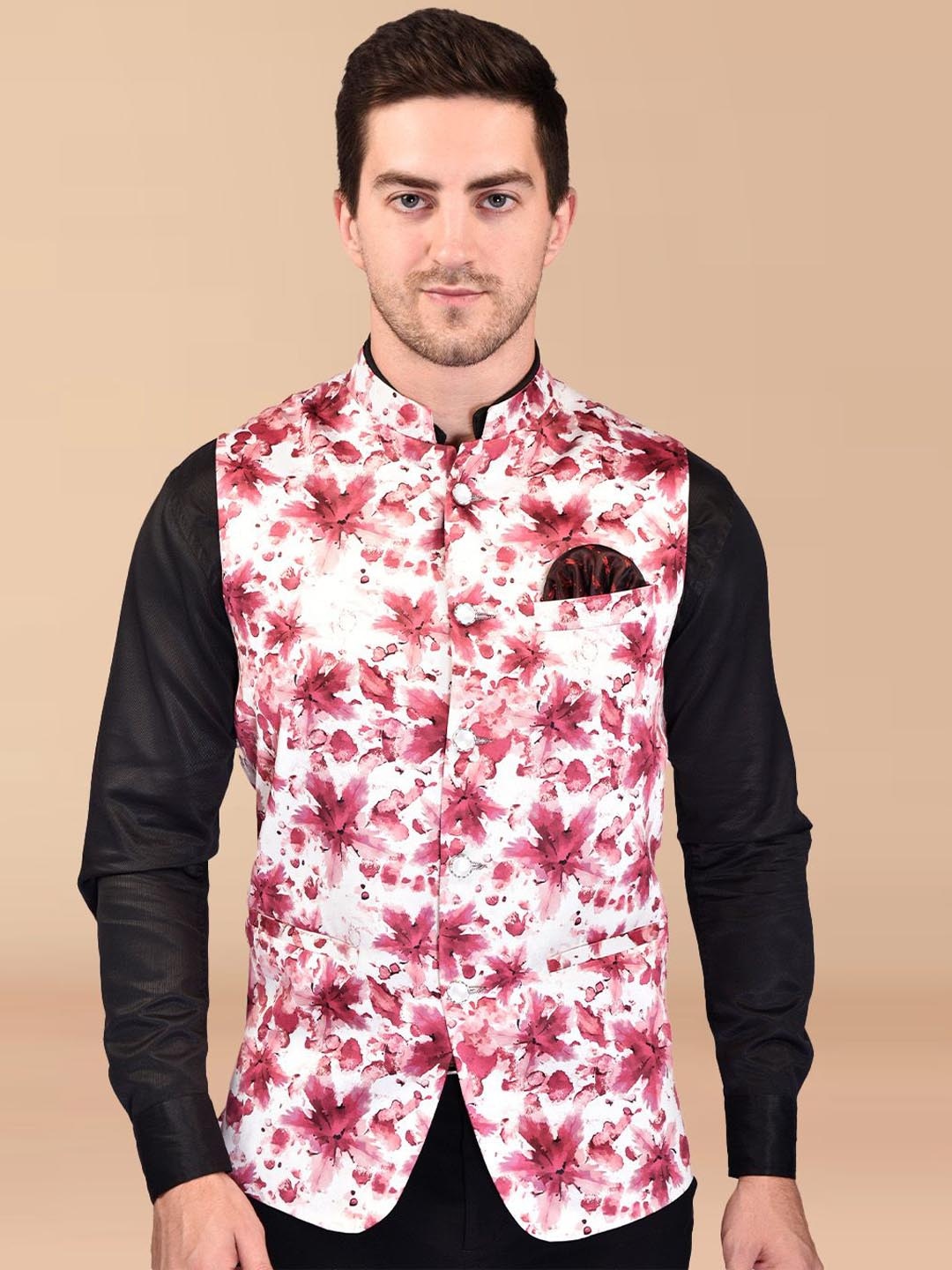 

BOWLIFESTYLE Printed Nehru Jacket, Maroon