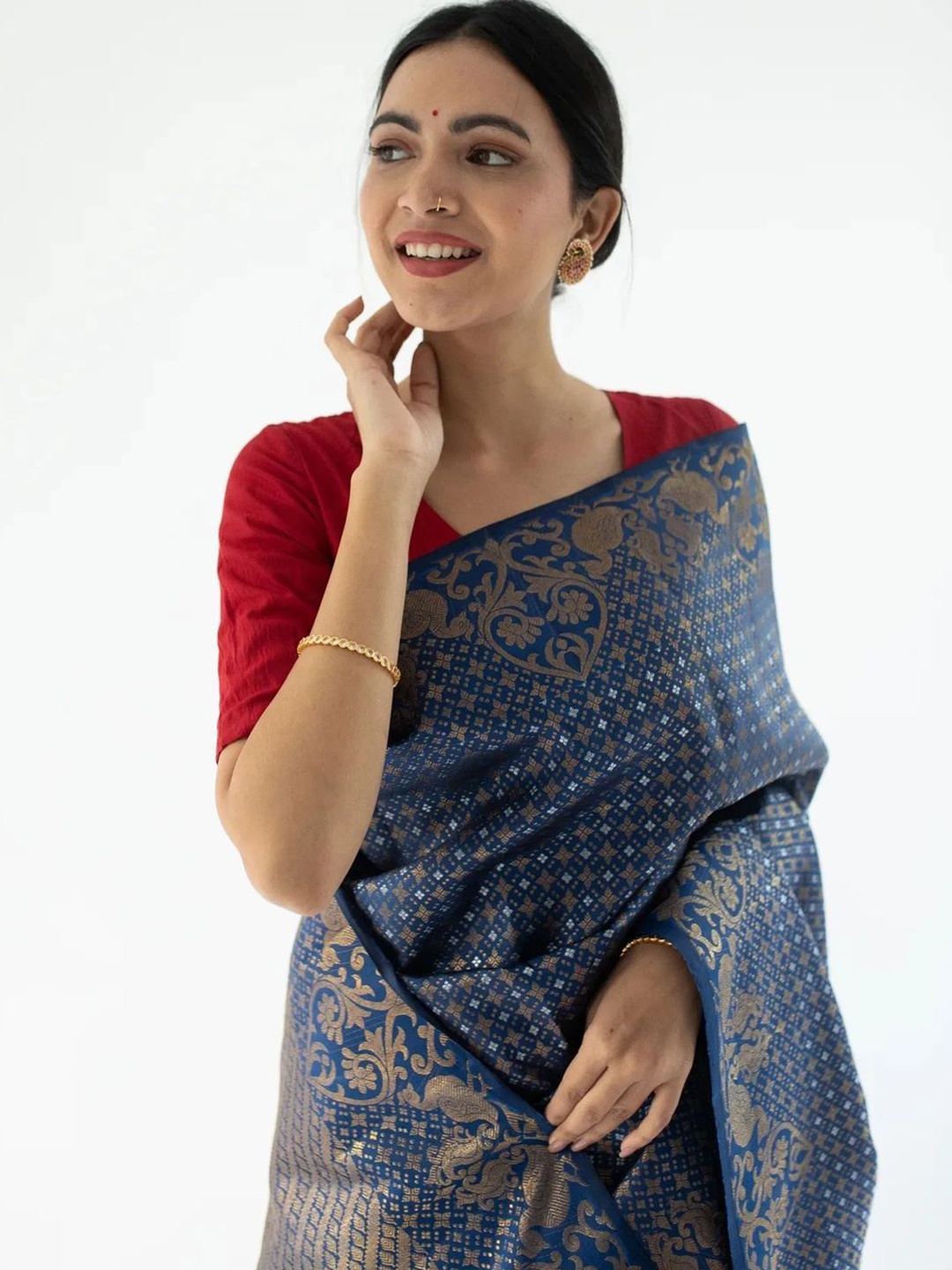 

KALINI Ethnic Motifs Woven Design Zari Banarasi Saree, Blue