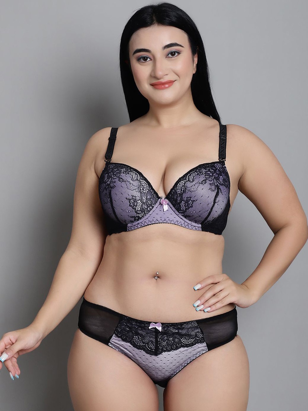 

MAKCLAN Self Design Lingerie Set K6320LQS, Purple