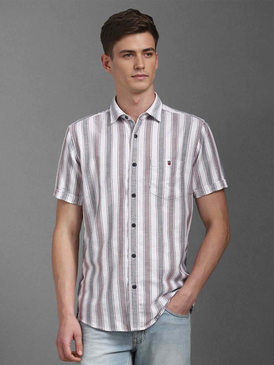 

Louis Philippe Jeans Men Slim Fit Opaque Striped Casual Shirt, White