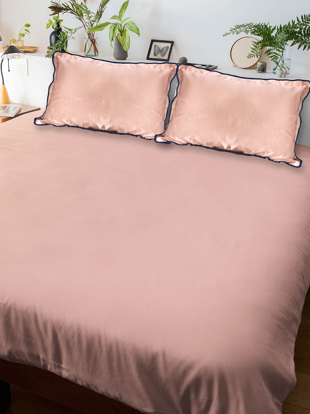 

10club Peach-Coloured Cotton King Bedsheet with 2 Pillow Covers 2.70 m X 2.70 m