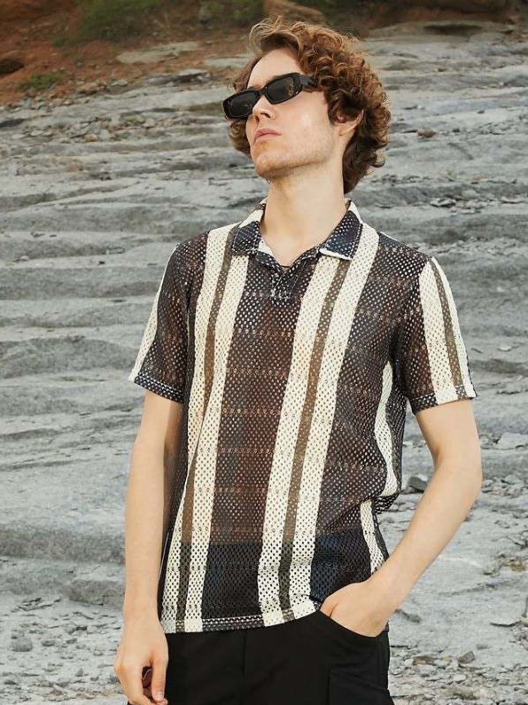 

Campus Sutra Men Striped Polo Collar Pockets T-shirt, Blue