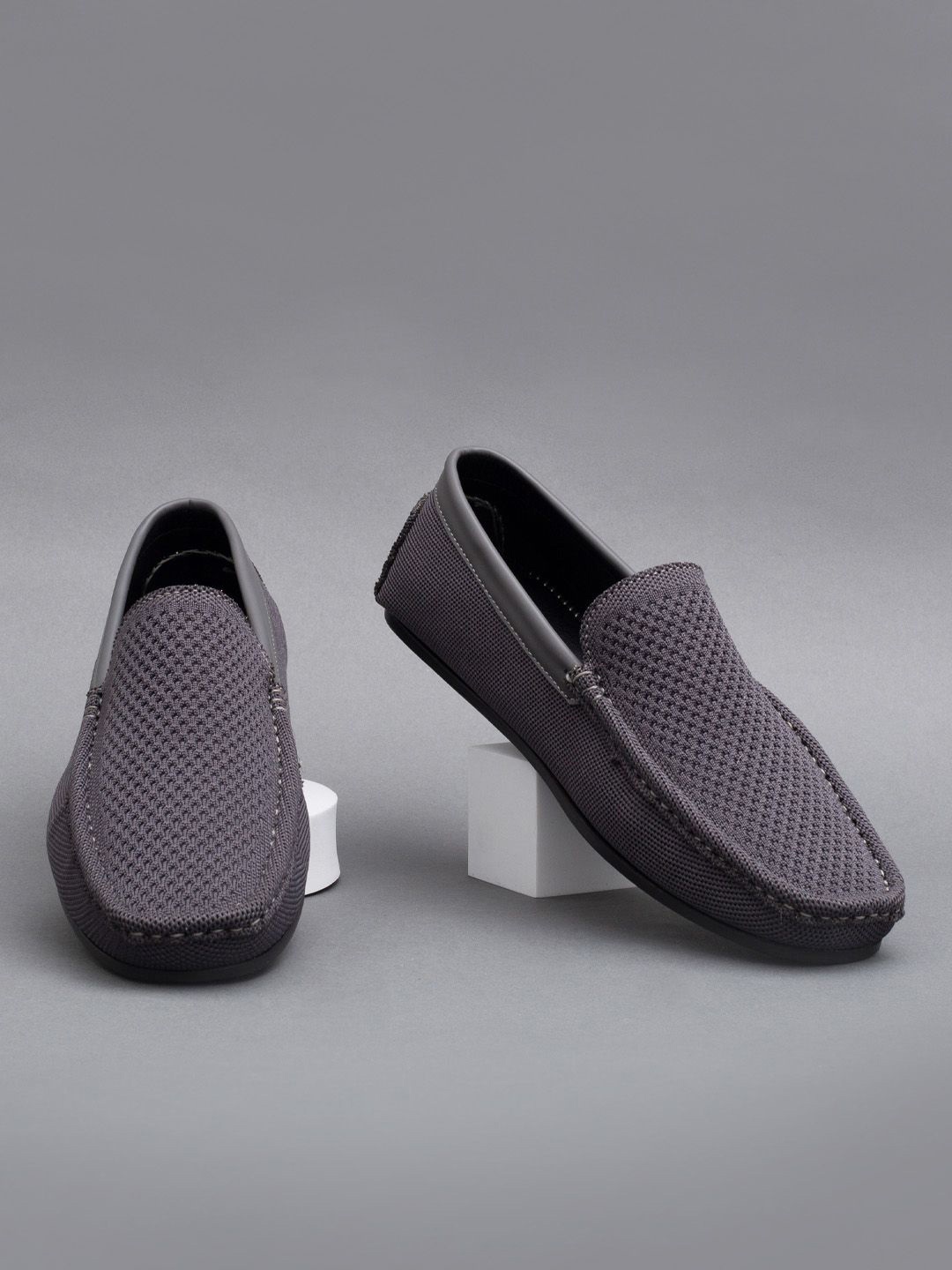 

Big Fox Men Woven Design Laser Cuts Slip-On Sneakers, Grey