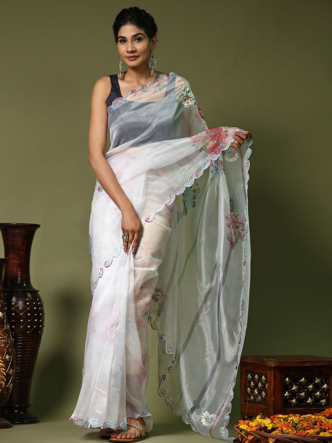 

Anouk Floral Printed Organza Saree, White