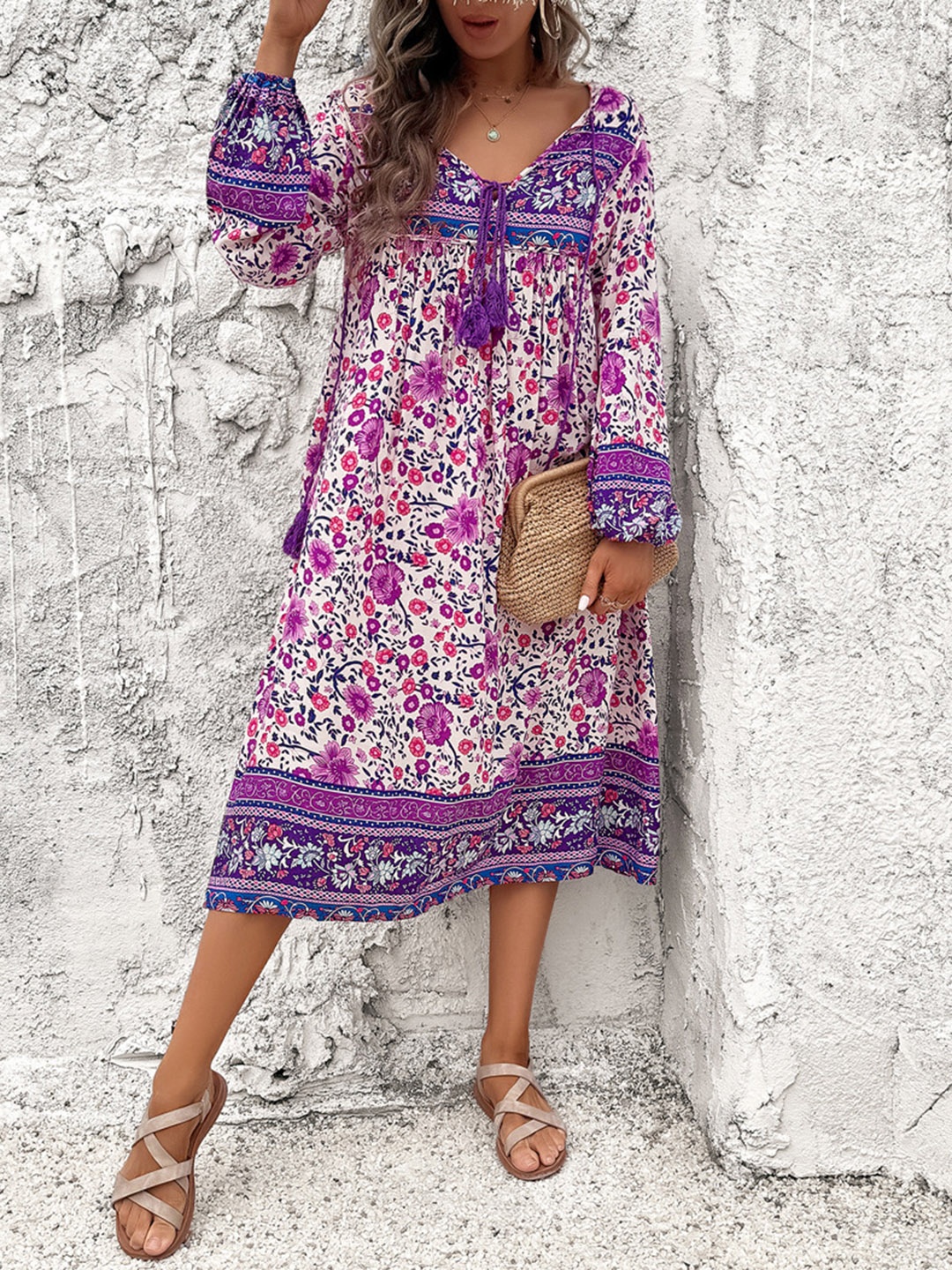 

Mast & Harbour Ethnic Motifs Printed A-Line Dress, Purple