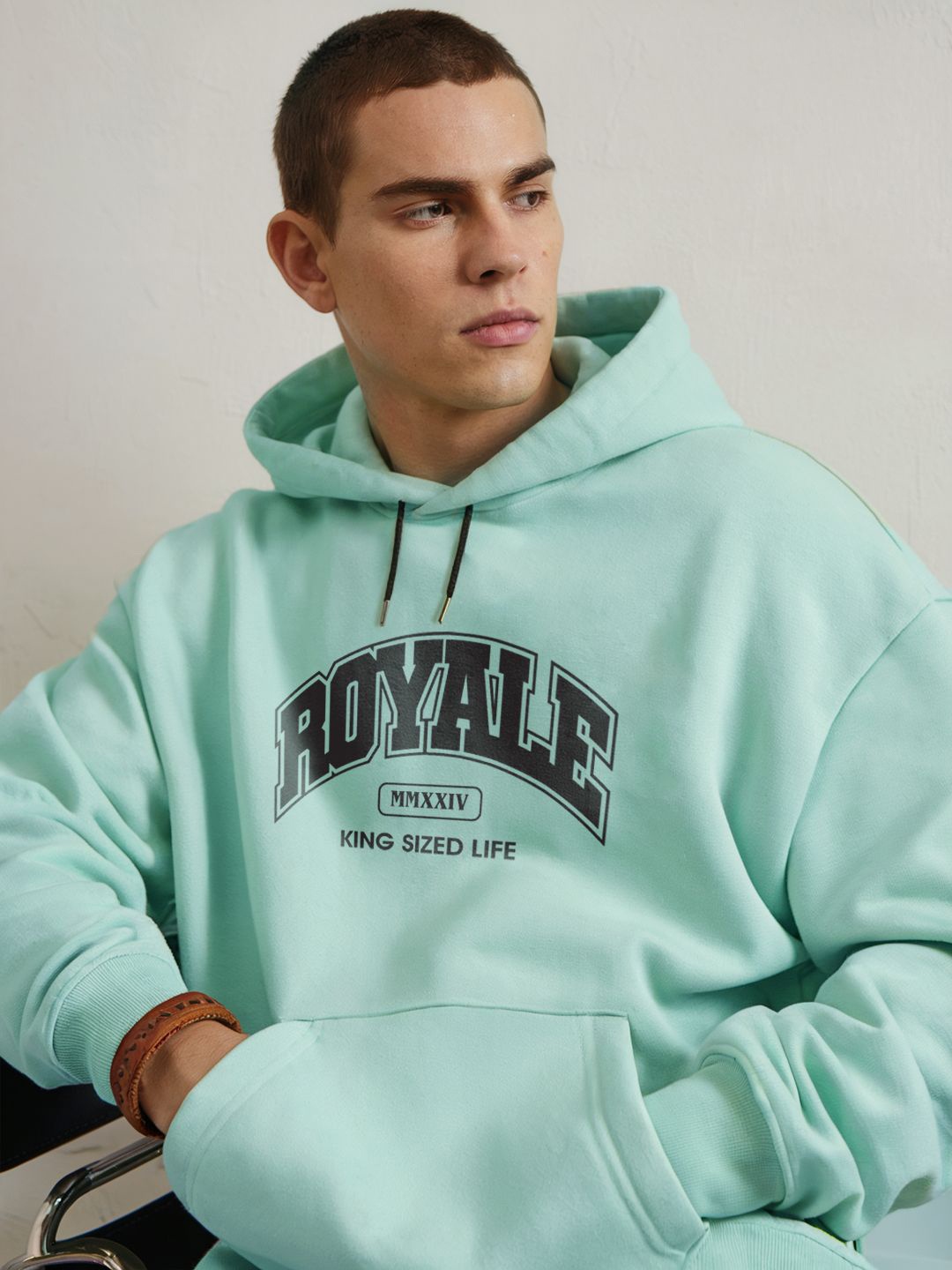 

FFLIRTYGO Men Typography Printed Hooded Sweatshirt, Turquoise blue