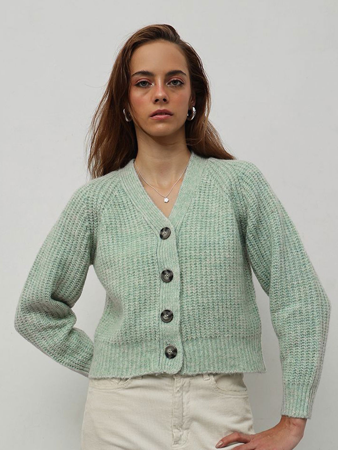 

STREET 9 Women Striped Cardigan, Green