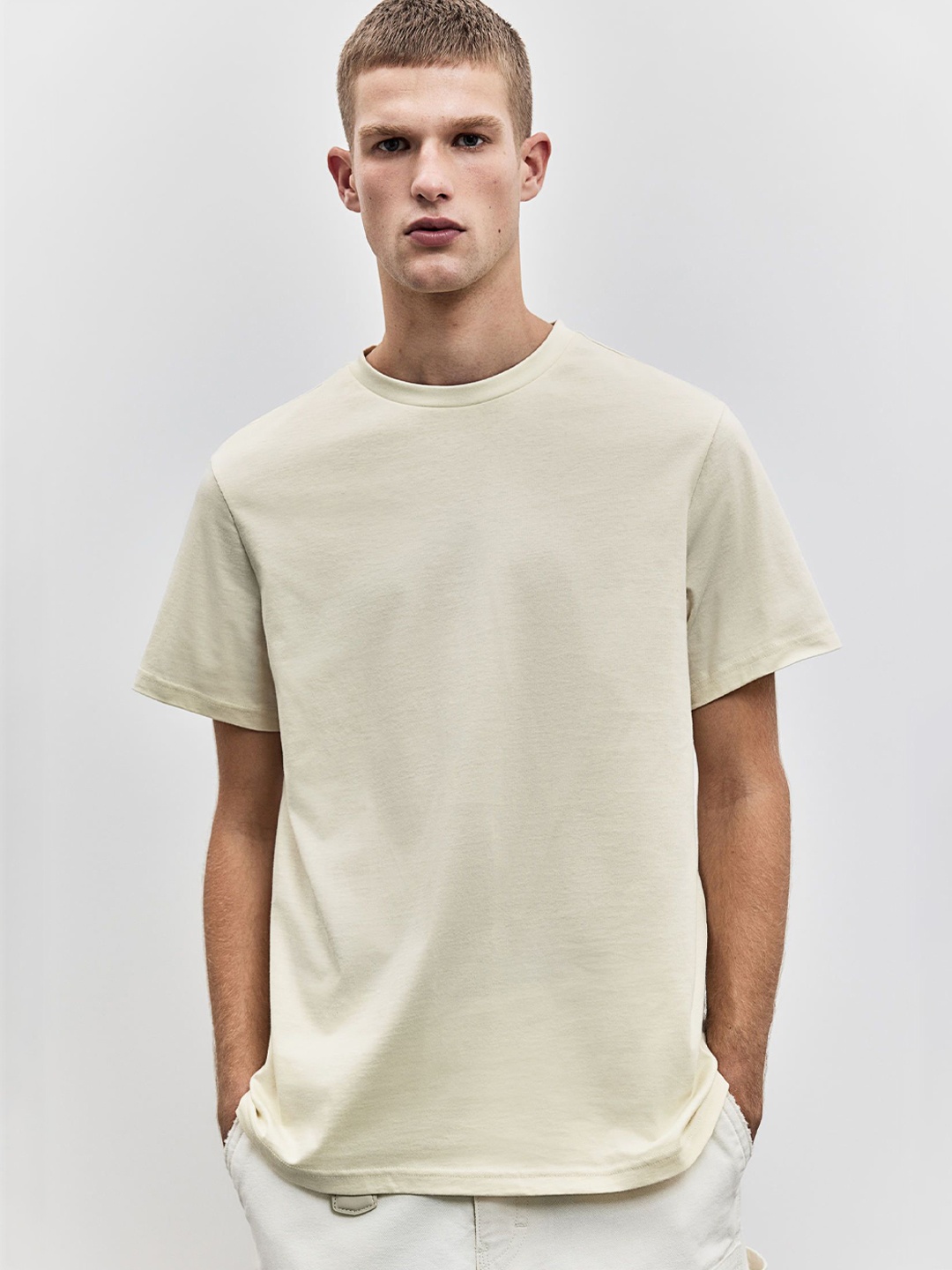 

H&M Regular Fit Round-Neck T-Shirt, Beige