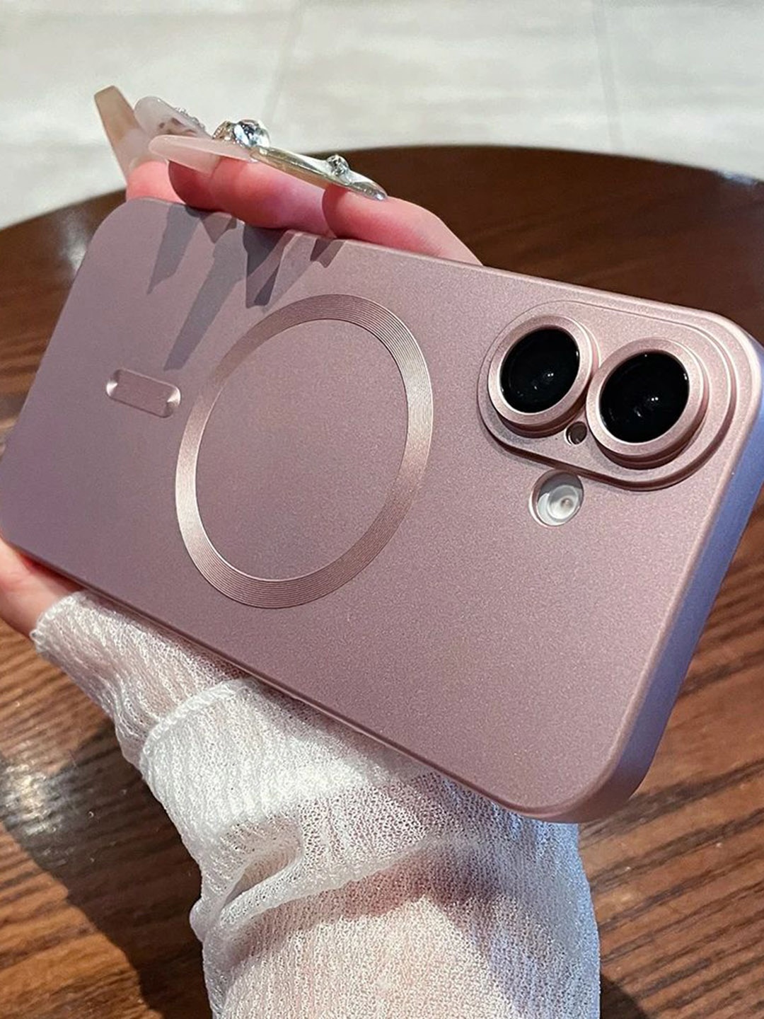 

Luxury Kase Solid Printed iPhone 16 Plus Back Case Mobile Accessories, Rose gold