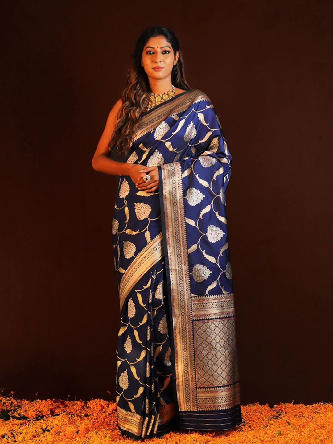 

KALINI Ethnic Motifs Woven Design Zari Banarasi Saree, Blue